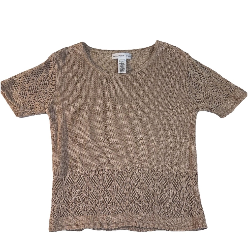 Ballinger‎ Gold Womens L Boho Cottagecore Romantic Knit Crochet Sweater Neutral